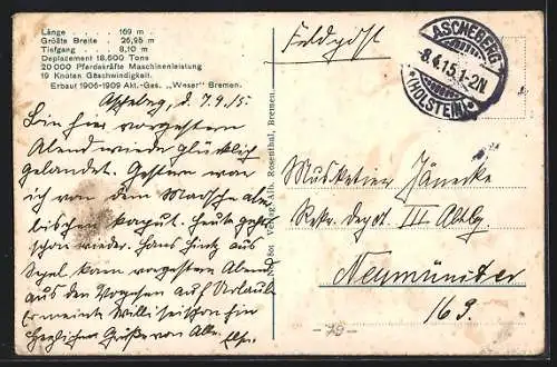 AK Kriegsschiff S.M.S. Nassau in voller Fahrt