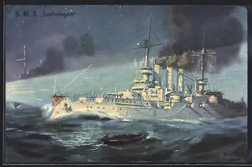 AK Kriegsschiff S.M.S. Lothringen in Scheinwerferbeleuchtung