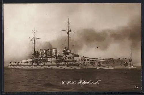 AK Kriegsschiff SMS Helgoland auf hoher See