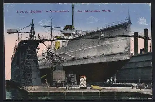 AK SMS Seydlitz im Schwimmdock der Kaiserlichen Werft