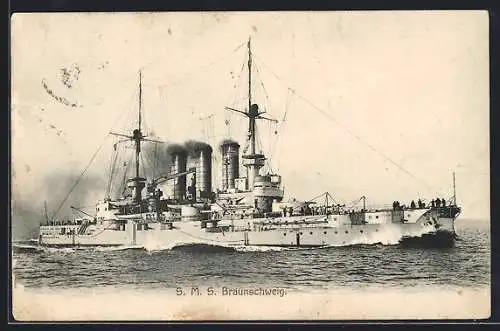 AK Kriegsschiff S. M. S. Braunschweig in voller Fahrt