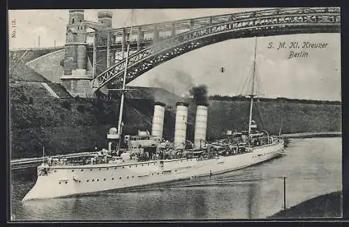 AK S.M. Kl. Kreuzer Berlin an der Hochbrücke bei Levensau