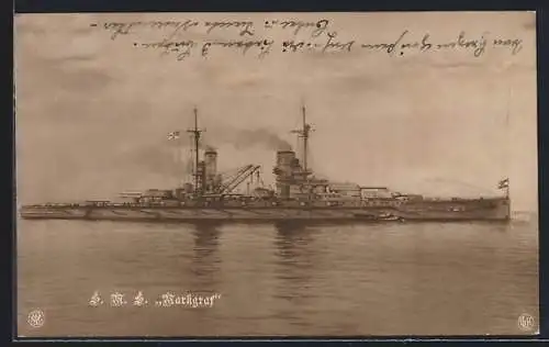 AK Kriegsschiff S.M.S. Markgraf mit Reichskriegsflagge