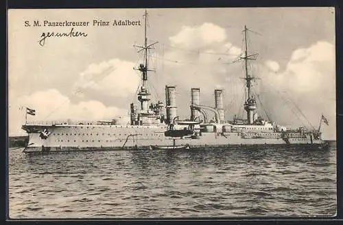 AK Kriegsschiff SM Panzerkreuzer Prinz Adalbert auf Reede