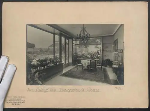 2 Fotografien Ernst Frohnberg, Essen, Ansicht Essen, Wintergarten Haus Osthoff, geschmiedetes Fenstergitter