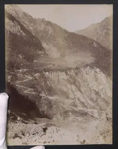 Fotografie Würthle & Sohn, Salzburg, Ansicht Kaprun, Bergstrasse im Kaprunertal, Serpentine, Trockenstempel unten rechts