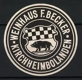 Reklamemarke Kirchheimbolanden, Weinhaus F. Becker, Wildschwein und Schachbrettmuster