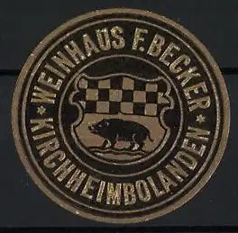 Reklamemarke Kirchheimbolanden, Weinhaus F. Becker, Wappen mit Eber