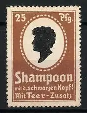 Reklamemarke Shampoon mit d. schwarzen Kopf, Silhouette eines Kopfes