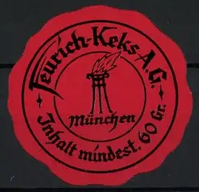 Reklamemarke München, Feurich-Keks A.G., Feuerschale