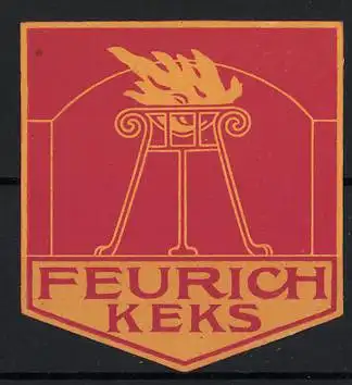 Reklamemarke Feurich Keks, Flammen auf Sockel