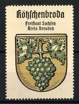 Reklamemarke Kötzschenbroda, Freistaat Sachsen Kreis Dresden, Traube im Wappen