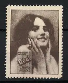 Reklamemarke Odol, lächelnde Frau mit Zahnpflegeprodukt