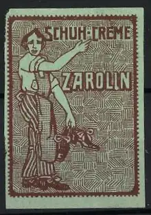 Reklamemarke Schuh-Creme Zarolin, Schuster mit Schuhen