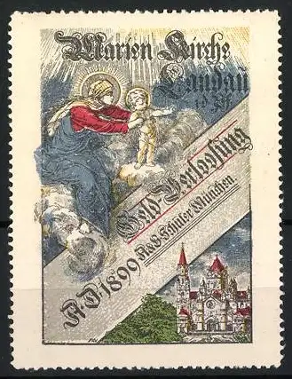 Reklamemarke Landau, Lotterie / Geld-Verlosung, Marien-Kirche, Gottesmutter mit Kind, 1899