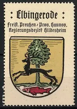 Reklamemarke Elbingerode, Freist. Preussen /Prov. Hannov., Hirsch und Baum im Wappen