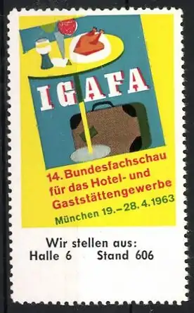 Reklamemarke München, IGAGA Ausstellung 1963, Koffer und Essen als Symbole