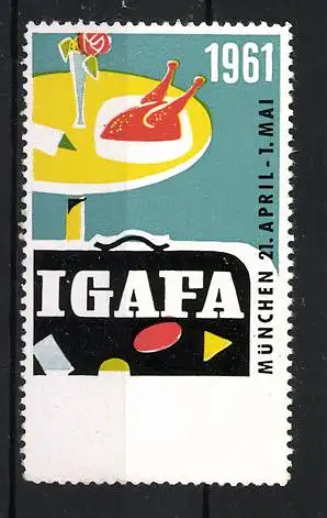 Reklamemarke München, IGFA Ausstellung 1961, Tisch mit Speisen und Getränk