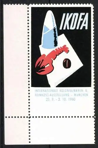 Reklamemarke München, Internationale Kolonialwaren- u. Feinkost-Ausstellung 1960, Hummer und Zuckerhut