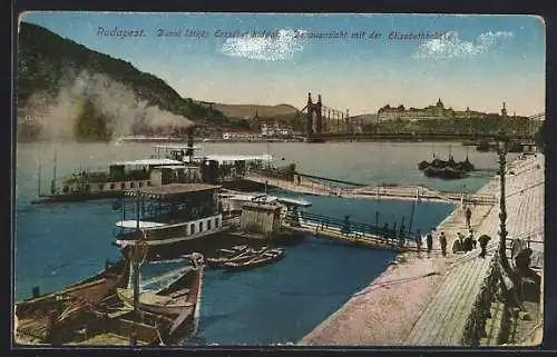 AK Budapest, Donauansicht mit der Elisabethbrücke