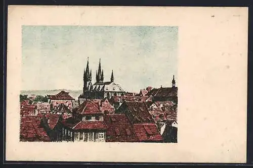 Künstler-AK Eger, Teilansicht der Stadt von der Barbarossa-Kapelle aus