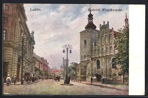 Künstler-AK Lublin, Kosciól Wizytkowski, Strassenpartie