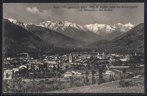 AK Aosta, Panorama generale della citta di Aosta visto da Beauregard, col Ghinacciaio del Ruitor