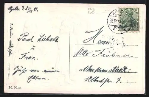 Präge-AK Zwei Kinder mit einer Puppe, Geburtstagsgruss