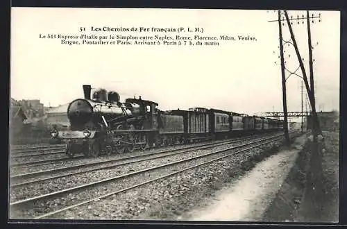 AK Le 514 Express d`Italie par le Simplon entre Naples, französischer Zug