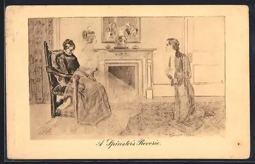 Künstler-AK Charles Dana Gibson: A Spinster`s Reverie, Tagtraum