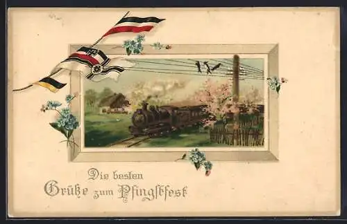 AK Grüsse zum Pfingstfest, Eisenbahn, Zweibund