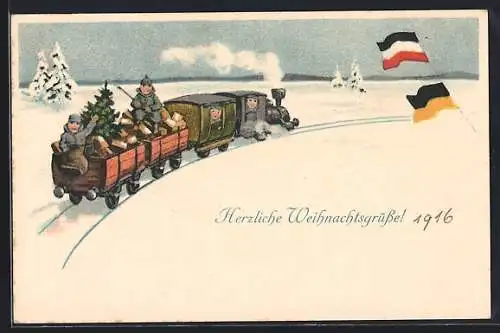 Künstler-AK Ad. Hoffmann unsign.: Kleine Soldaten auf Eisenbahn im Winter