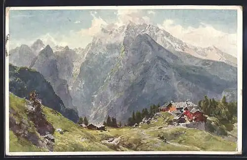 Künstler-AK Edward Theodore Compton: Priesberg gegen Watzmann