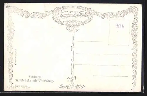 Künstler-AK Hans Götzinger: Salzburg, Stadtbrücke mit Untersberg