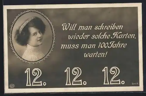 AK Besonderes Datum, 12.12.1912, Frauenportrait