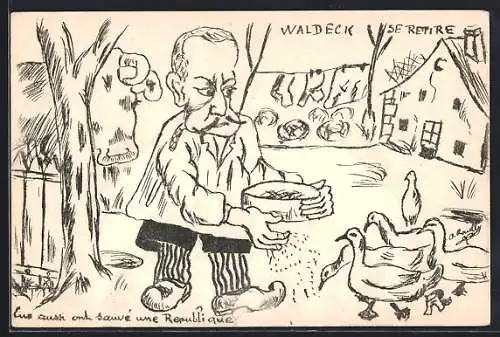Künstler-AK sign. A. Rouilly: Waldeck se retire, Karikatur