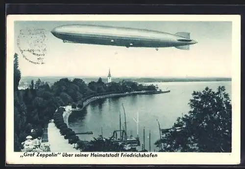 AK Graf Zeppelin über seiner Heimatstadt Friedrichshafen