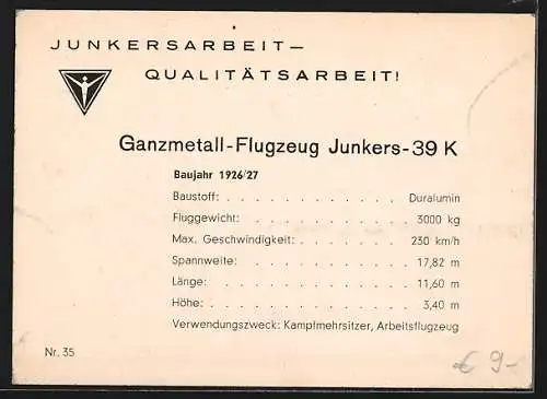 AK Flugzeug Junkers-39 K