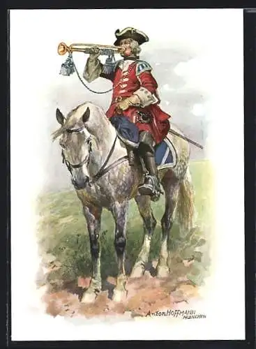 Künstler-AK Anton Hoffmann - München: Trompeter des Cuirassier-Regiments Weickel 1691-1706