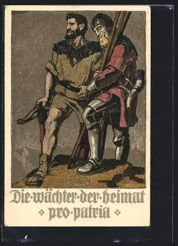 Künstler-AK Schweizer Bundesfeier 1910, Die Wächter der Heimat