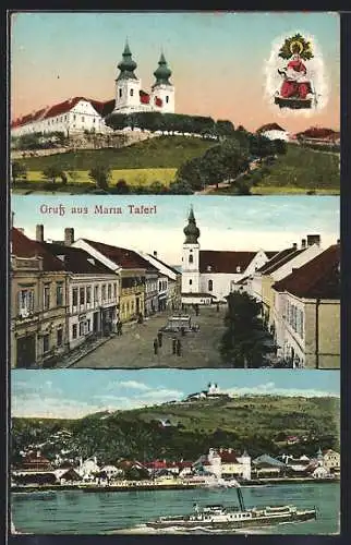 AK Maria Taferl, Wallfahrtskirche, Marktplatz, Dampfer