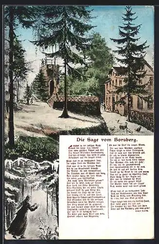 AK Dresden-Rockau, Gasthof auf dem Borsberg, Sage vom Borsberg