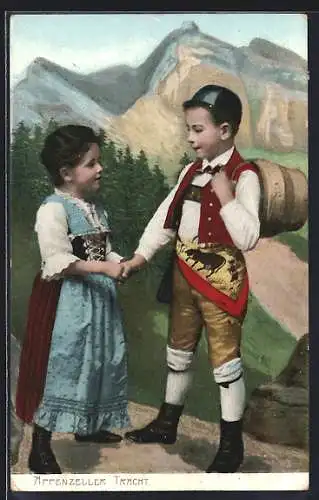 AK Kinder in Appenzeller Tracht reichen sich die Hand