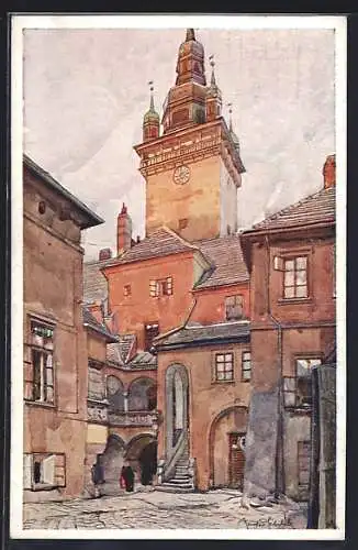 Künstler-AK Brünn-Brno, Radnicni dvur, das Rathaus, von J. Setelik