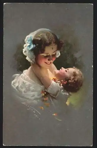 Künstler-AK Ludwig Knoefel: Frau mit Baby im Arm