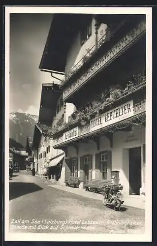 AK Zell am See, das Hotel Lebzelter, Dreifaltigkeits Strasse mit Blick zur Schmittenhöhe