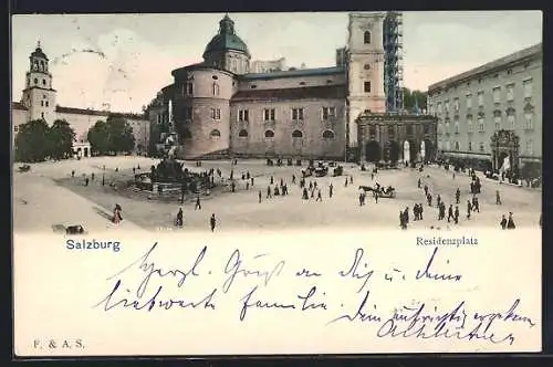 AK Salzburg, Residenzplatz mit Brunnen