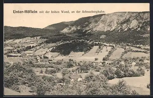 AK Unter-Höflein /Schneebergbahn, Gesamtansicht mit Hohe Wand aus der Vogelschau