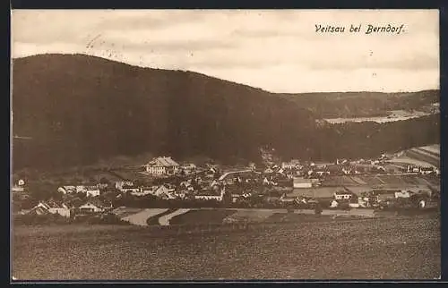 AK Veitsau bei Berndorf, Gesamtansicht mit Bergpanorama aus der Vogelschau