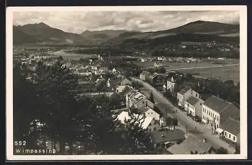 AK Wimpassing, Teilansicht mit Strasse und Bergpanorama aus der Vogelschau